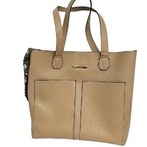 Steve Madden Chic Tan Faux Leather Tote Bag with Dual Handles Travel Bag Shop